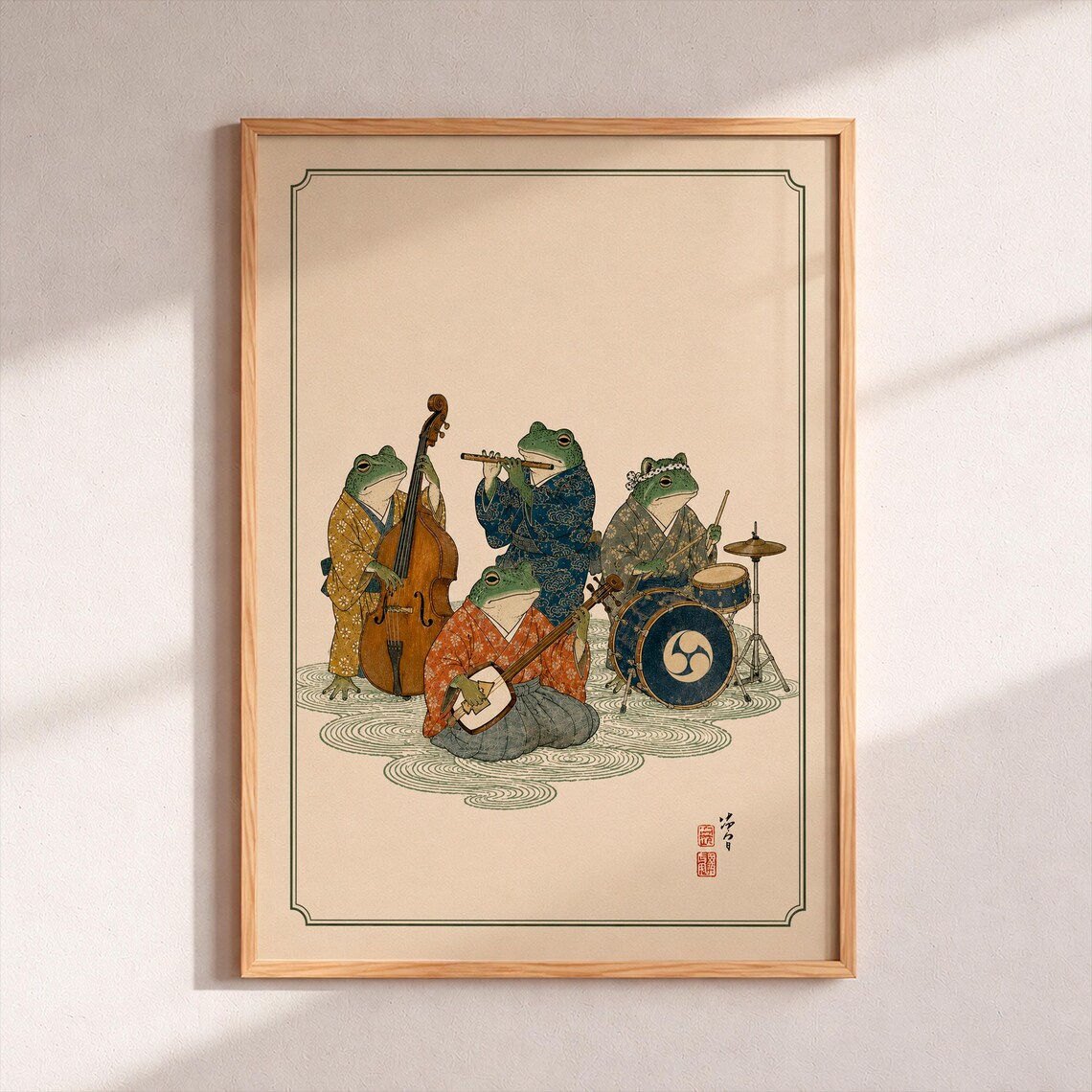 Frog Band Woodblock Print, Ukiyoe Japanese Art