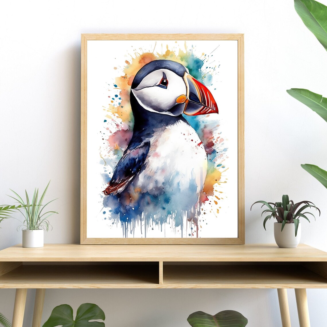 Puffin Watercolor Art Print, Modern Wildlife