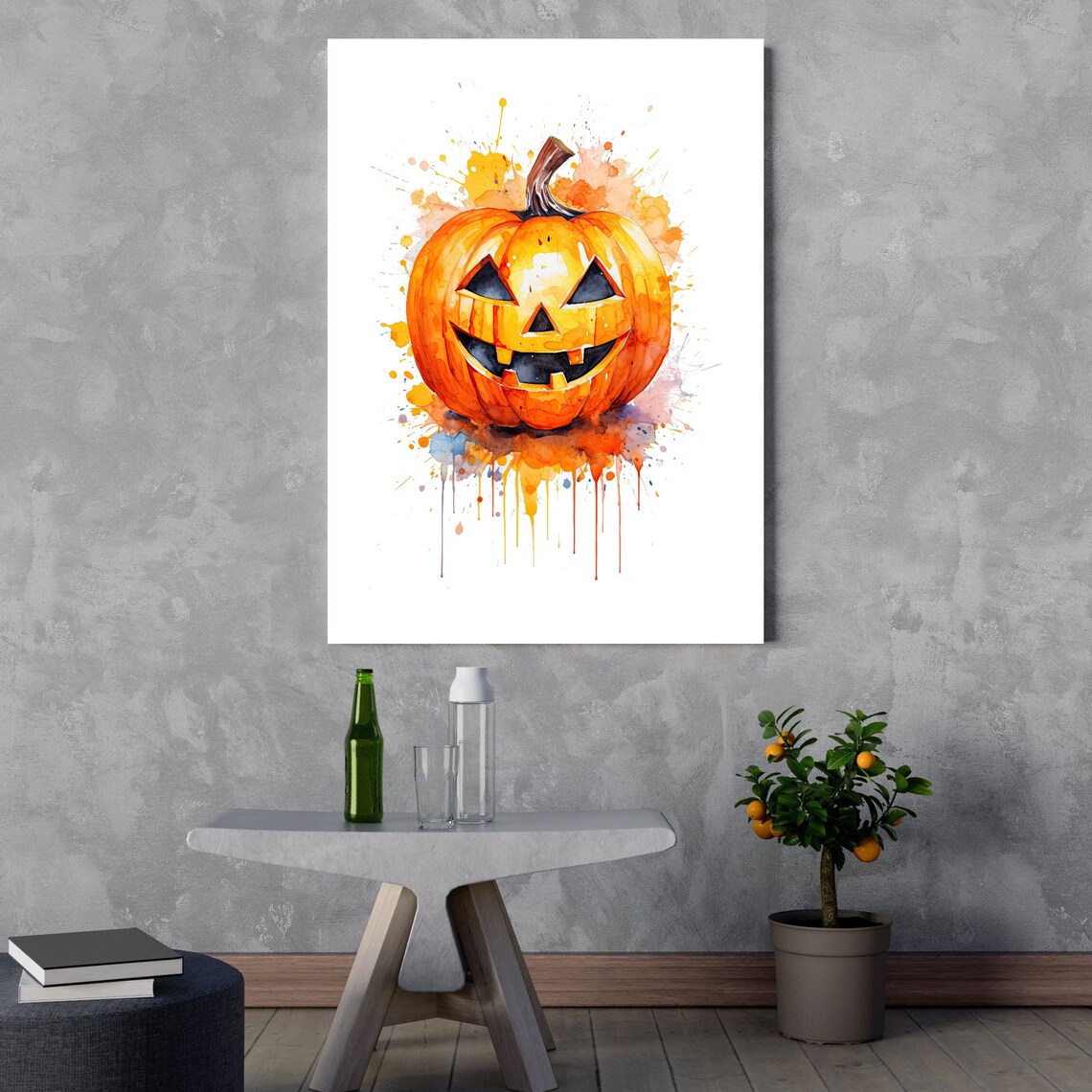 Smiling Pumpkin Watercolor Halloween Art Print - Image 3