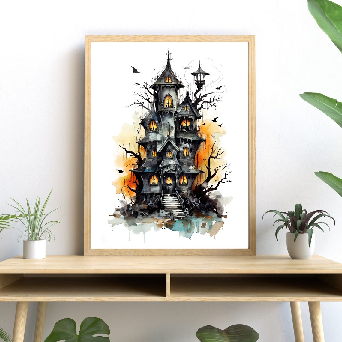 Eerie Mansion Watercolor Halloween Wall Art