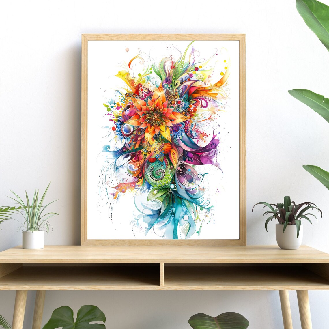 Colorful Fractal Composition, Watercolor Effect Art