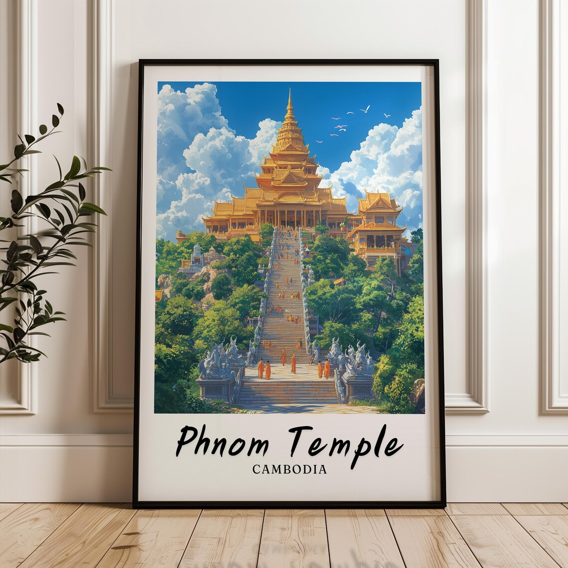 Tonle Sap Phnom Temple Illustration, Cambodia Travel Poster