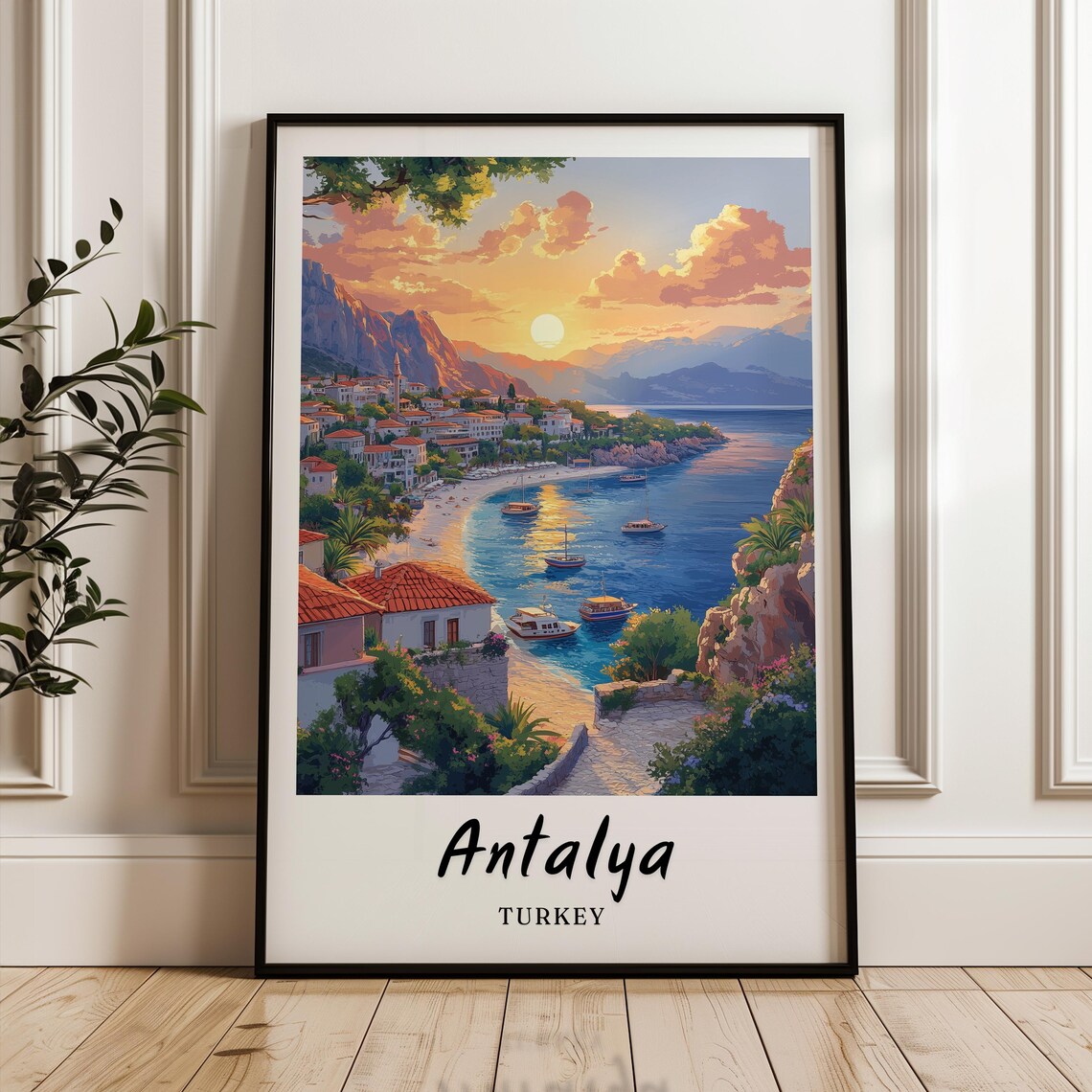 Antalya Turkey Travel Poster, Minimalist Wall Art