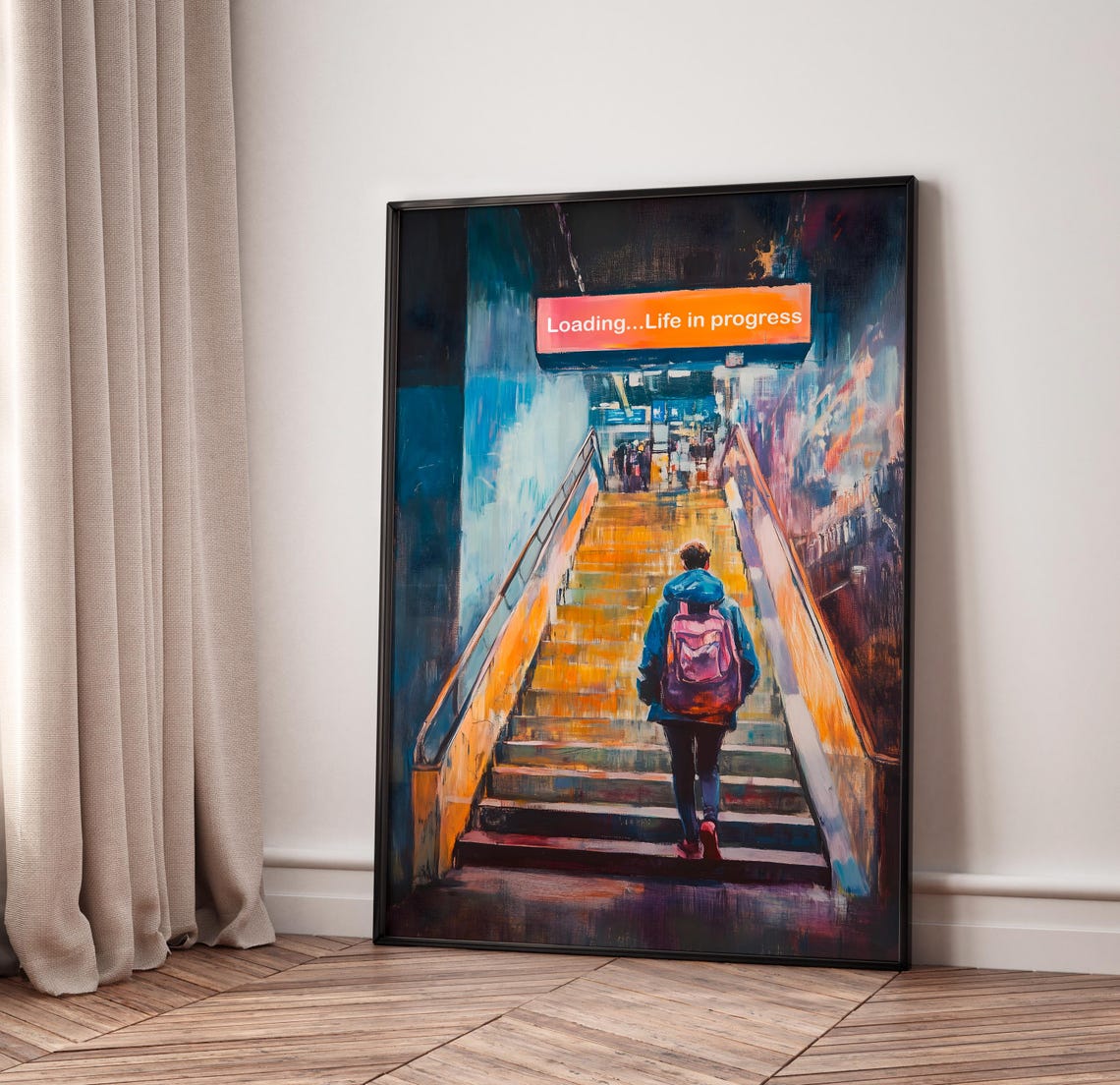 Loading Life In Progress Subway Staircase Motivation Painting Poster