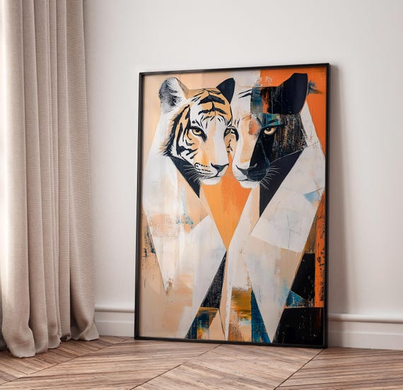 Geometric Tigers Print Poster Wall Art Geometric Tigers Print Eclectic Wall Art Colorful Art Maximalist Poster