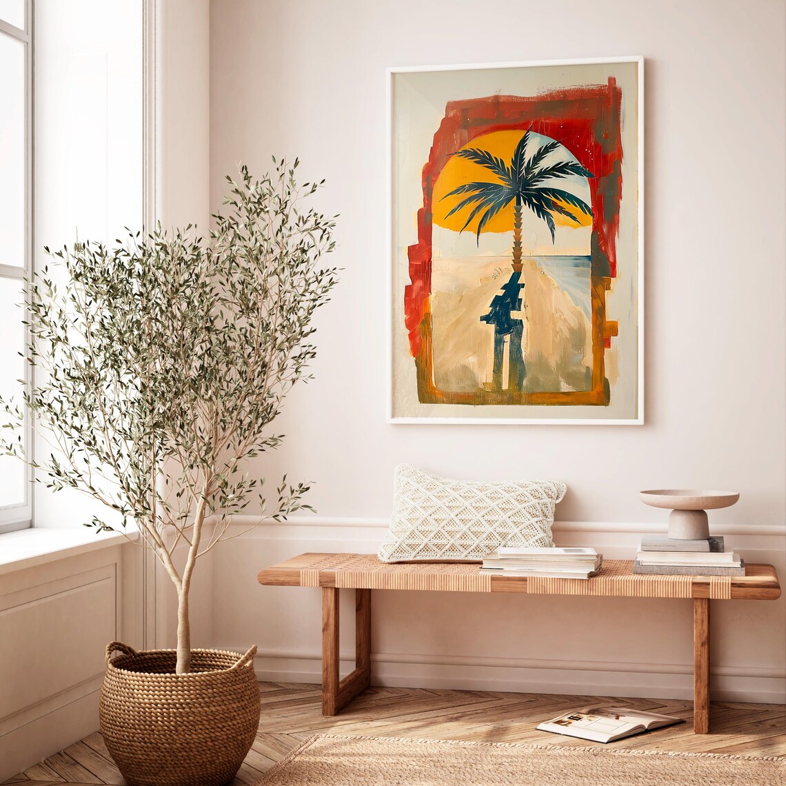 Morocco Sun Palm Tree Arch Desert Abstract Travel Painting Poster - Image 3
