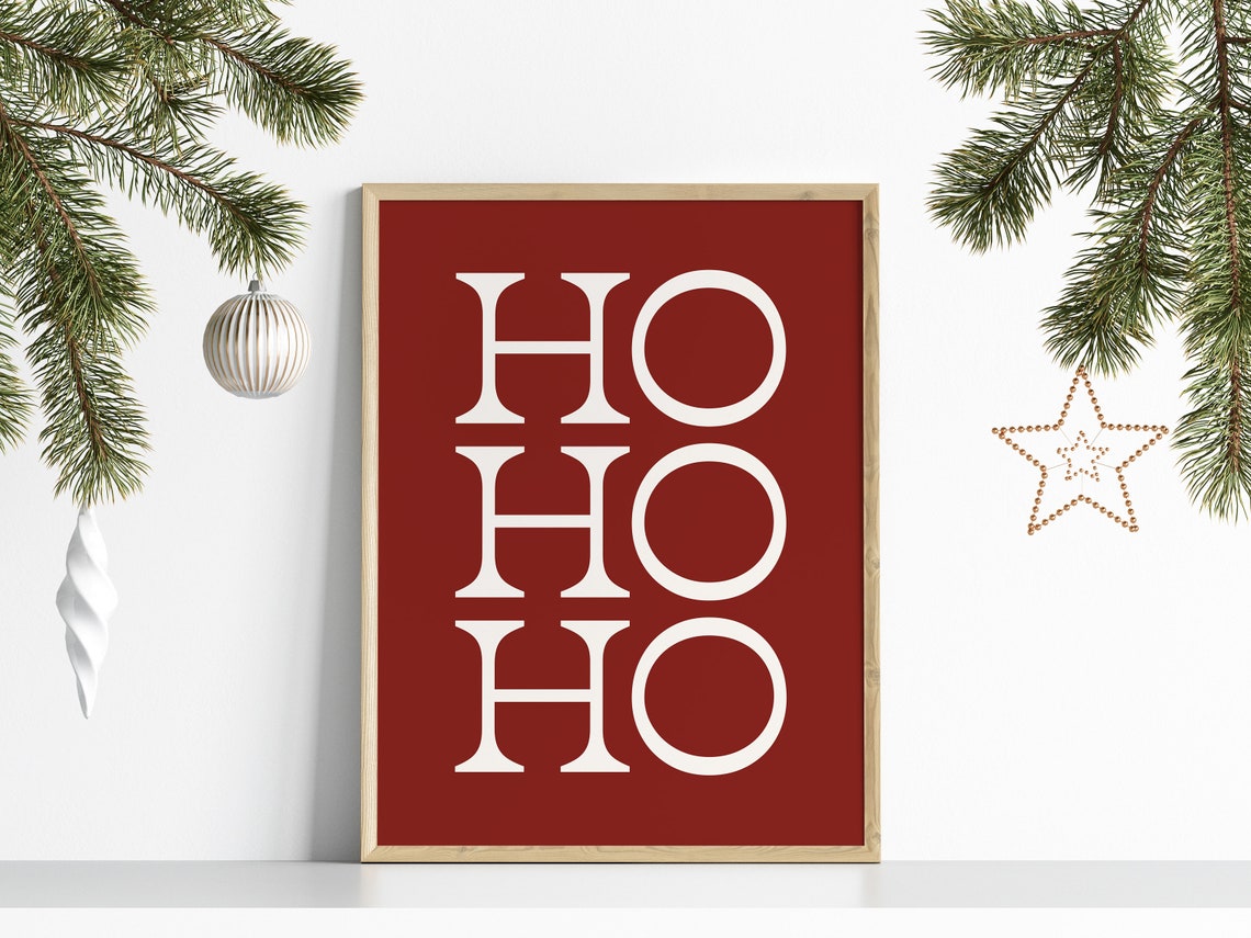 Ho Ho Ho Red Christmas Typography Holiday Winter Festive Poster