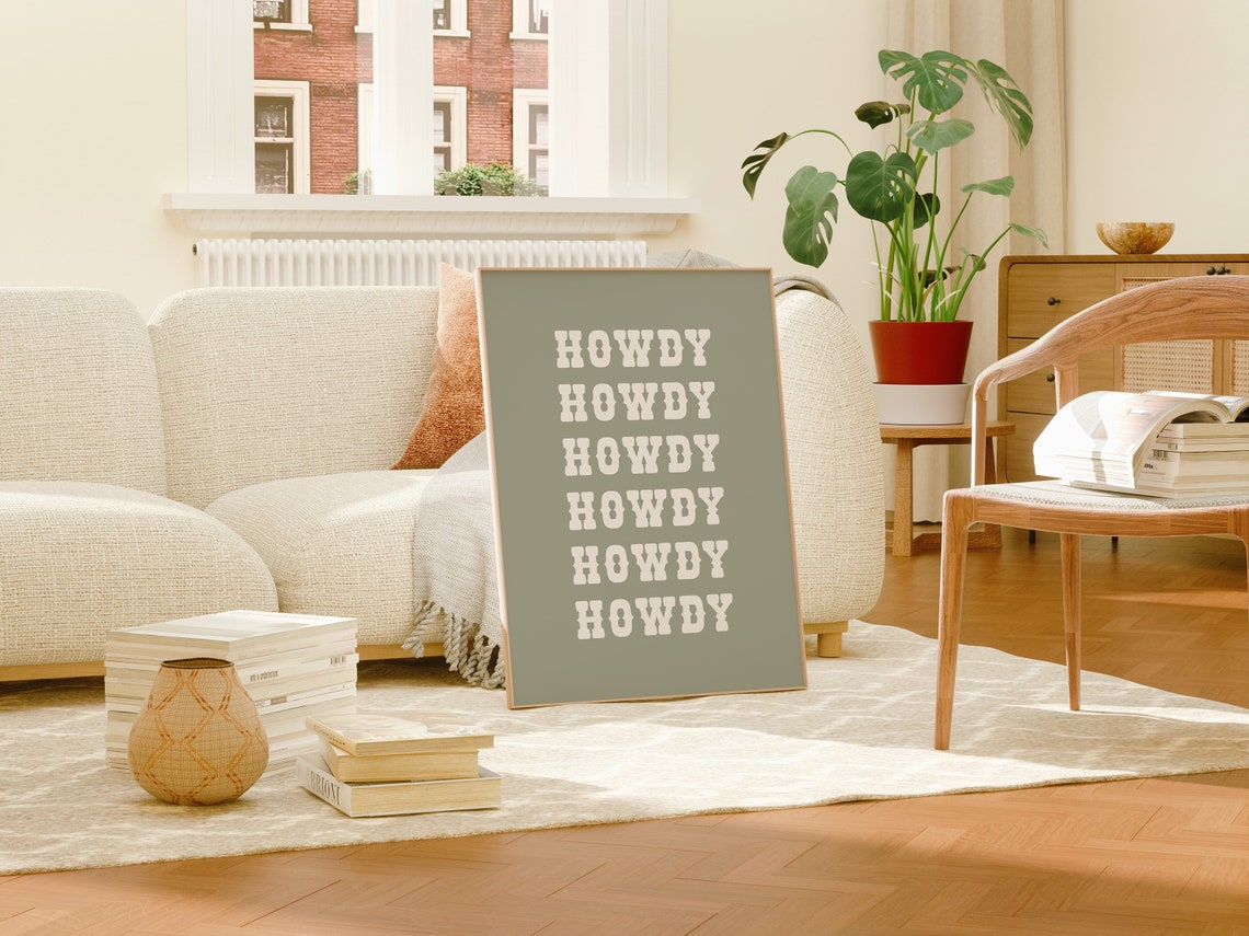 Howdy Stacked Typography Sage Green Western Retro Print Decor - Image 3
