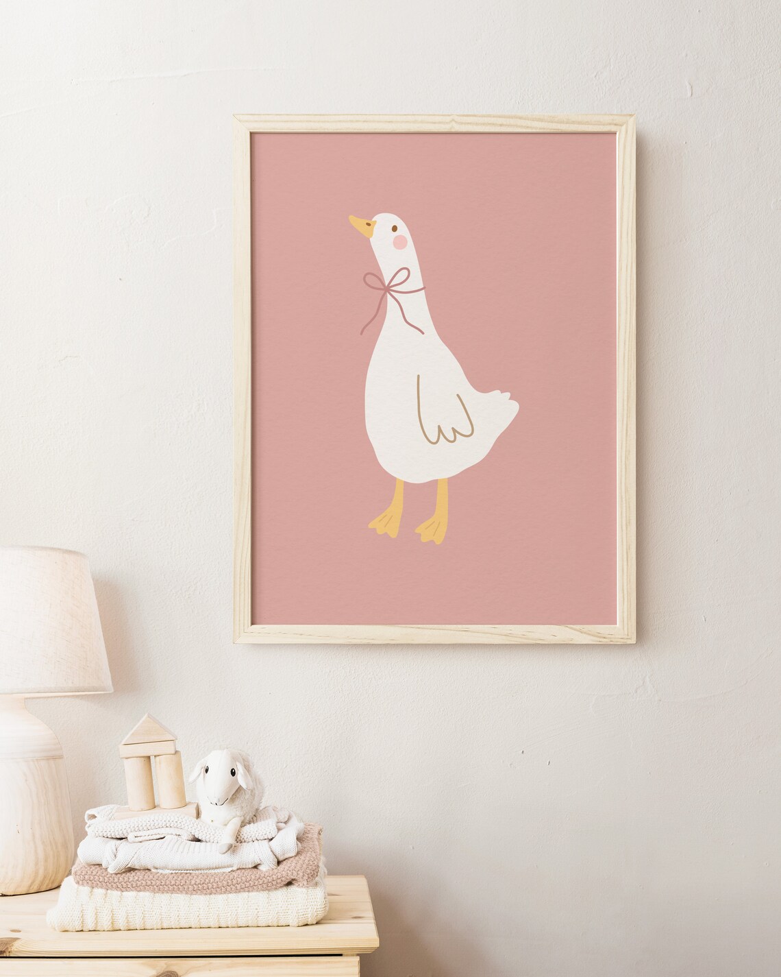 White Goose With Bow Cute Pink Girl Nursery Animal Decor Poster - Image 3
