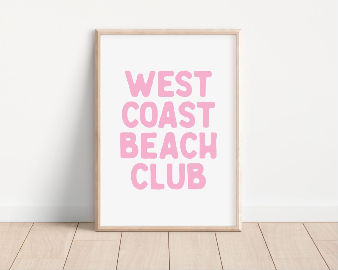 West Coast Beach Club Pink Retro Letter Minimalist Wall Decor Poster - Image 2