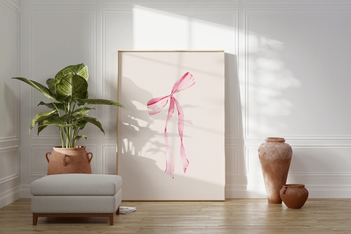 Pink Watercolor Bow Coquette Balletcore Ribbon Minimalist Poster - Image 3