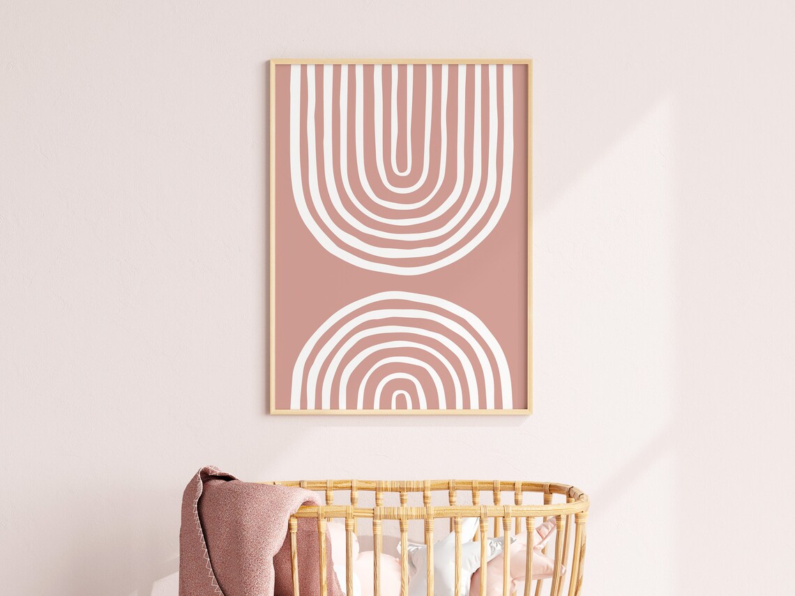 Dusty Pink Rainbow Print, Boho Nursery Decor