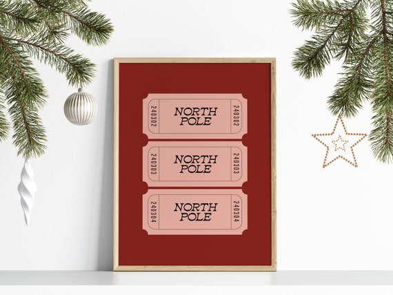 North Pole Ticket Christmas Boho Art Print