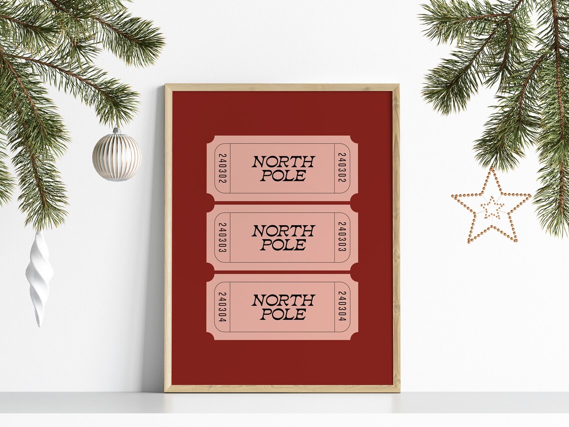 North Pole Ticket Christmas Boho Art Print