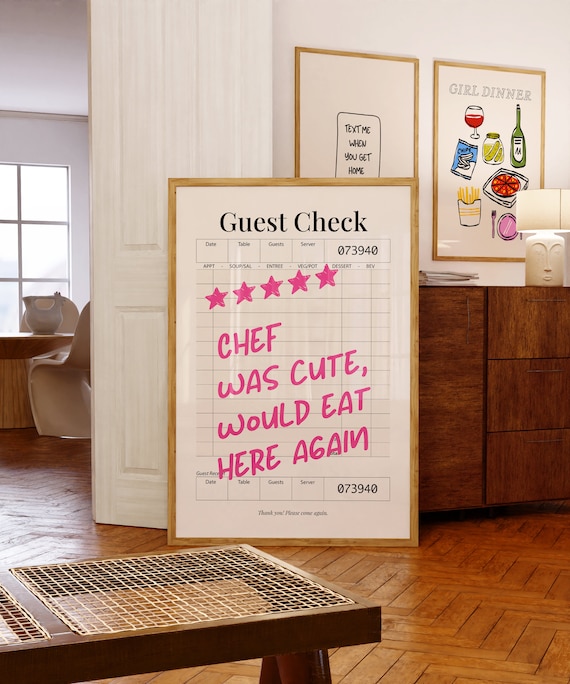 Guest Check Print Chef Was Cute Print Aesthetic Kitchen Decor Trendy Wall Art Cute Chef Poster Kitchen Print Wall Art
