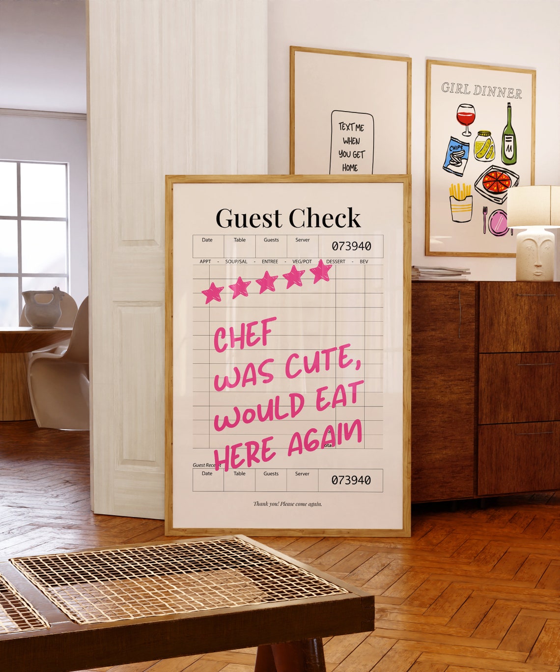 Chef Was Cute Would Eat Here Again Guest Check Funny Pink Poster