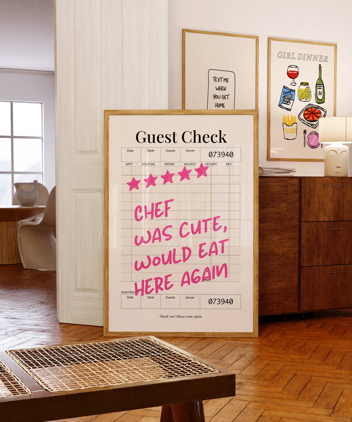 Guest Check Print Chef Was Cute Print Aesthetic Kitchen Decor Trendy Wall Art Cute Chef Poster Kitchen Print Wall Art