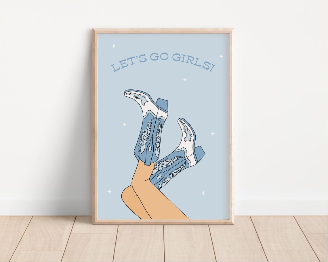 Lets Go Girls Print Cowboy Boots Print Preppy Print Trendy Wall Art Cowgirl Wall Art Blue Wall Art Disco Cowgirl Wall Art - Image 4