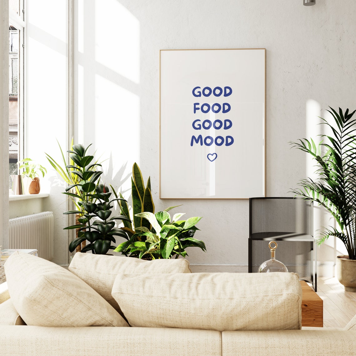 Good Food Good Mood Blue Hand Lettered Kitchen Decor Wall Poster - Image 3