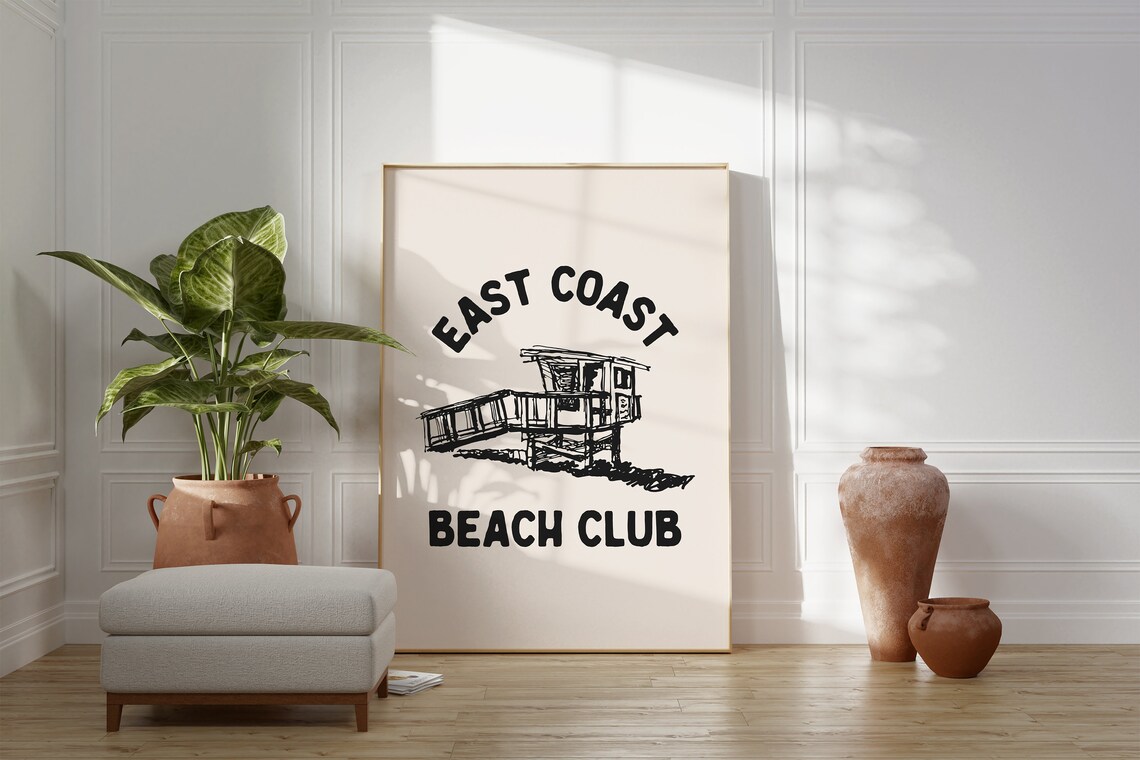 East Coast Beach Club Lifeguard Tower Vintage Coastal Decor Poster