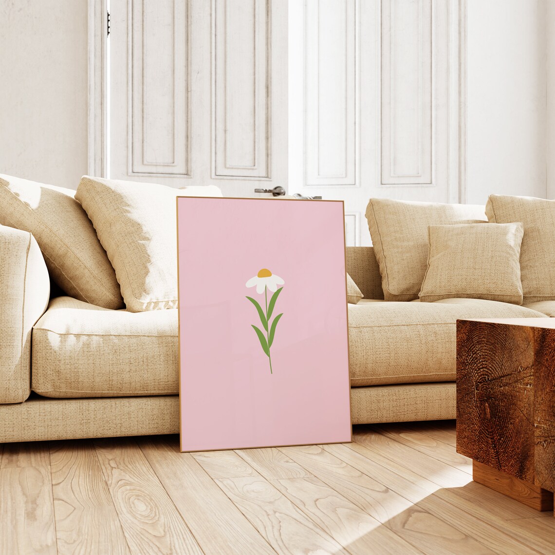 Single White Daisy Pink Background Minimal Floral Nursery Poster - Image 2