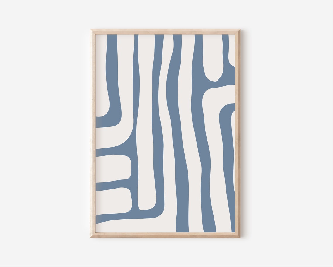 Blue Organic Wavy Lines Modern Abstract Minimalist Art Poster - Image 2
