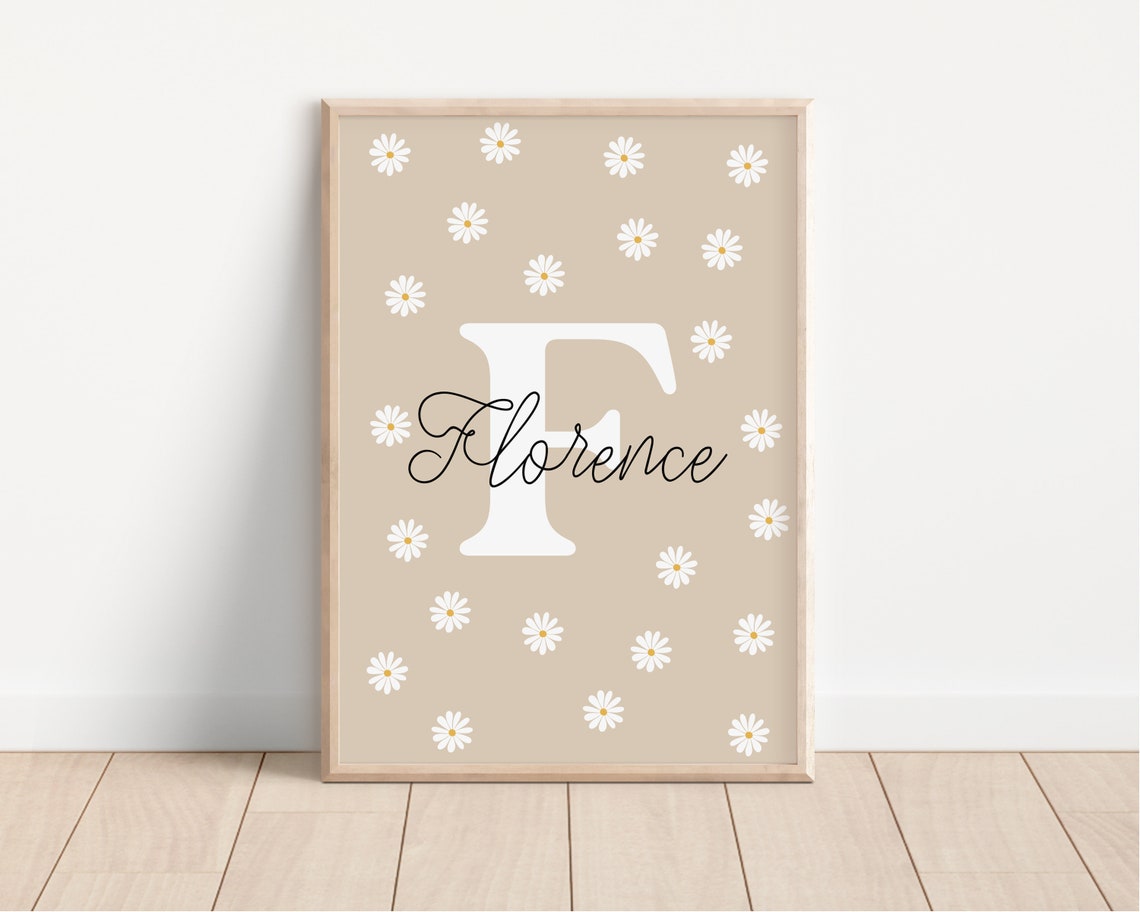 Nova Letter N Daisy Floral Nursery Personalized Name Beige Poster - Image 4