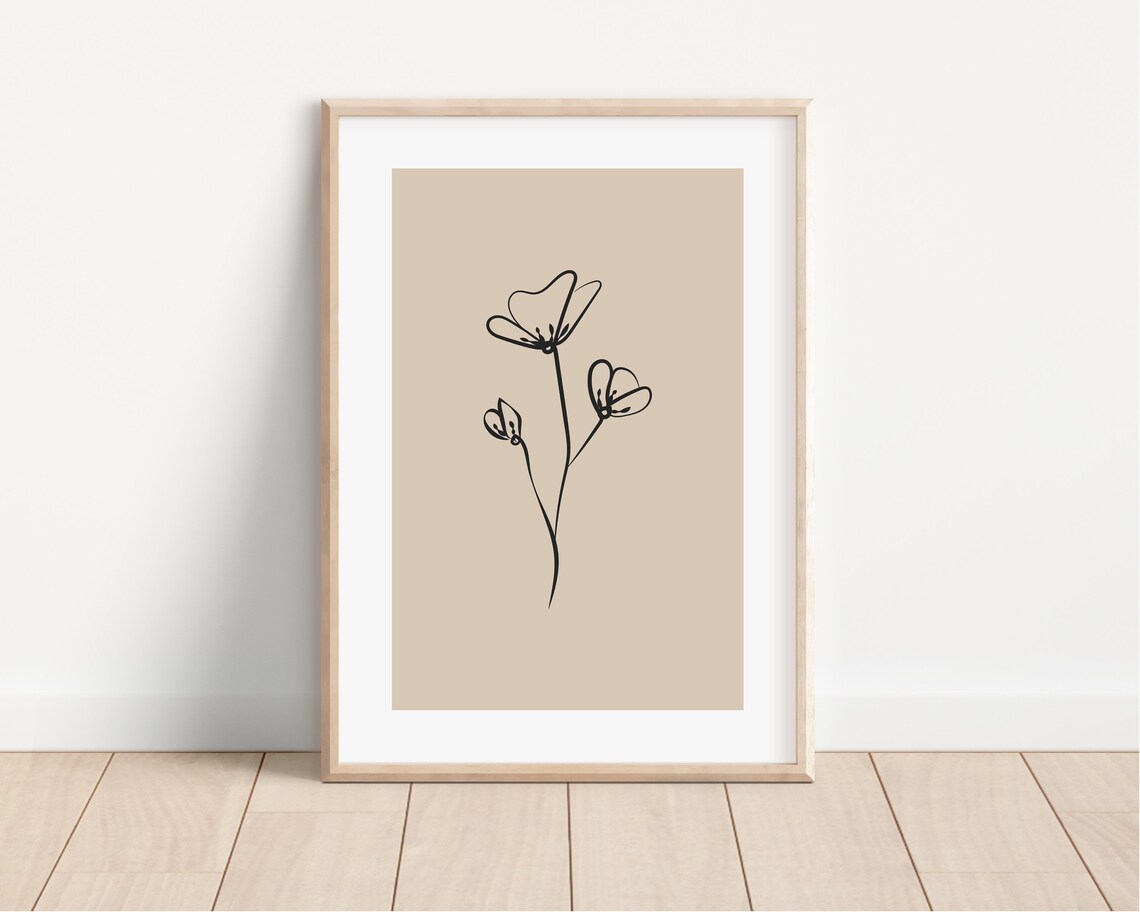 Neutral Beige Flower Line Art Print For Japandi Living Rooms - Image 3