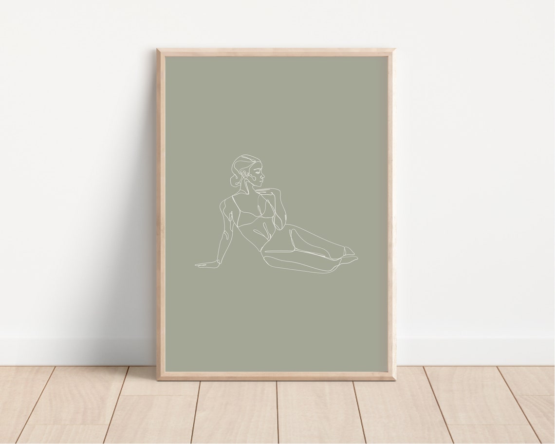 Sage Green Woman Line Art Reclining Female Figure Minimalist Poster - Image 2