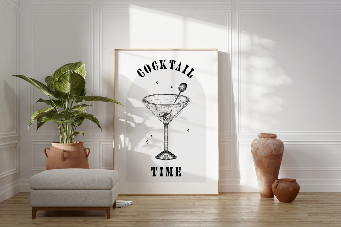 Cocktail Time Martini Glass Vintage Bar Cart Kitchen Decor Poster - Image 2