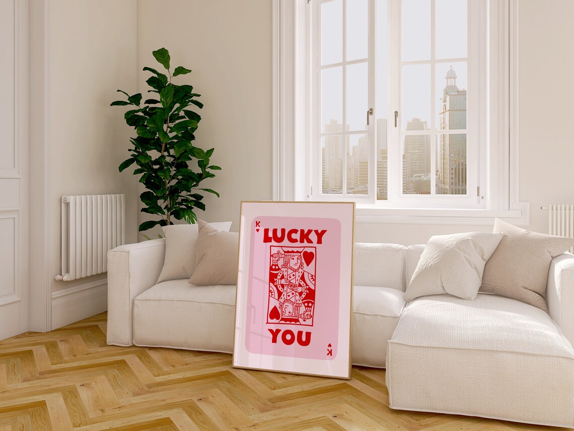 Lucky You King Of Hearts Playing Card Pink Trendy Decor Poster - Image 3