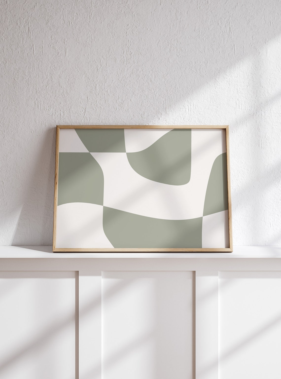 Sage Green Abstract Wavy Shapes Modern Geometric Print Organic Decor
