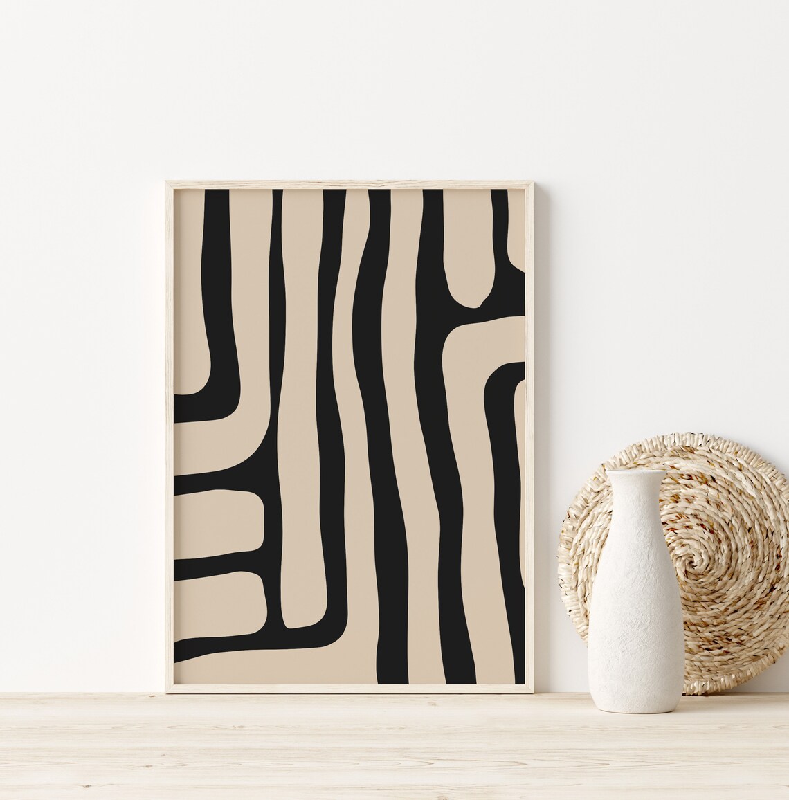 Beige Black Modern Abstract Art Print, Minimalist - Image 4