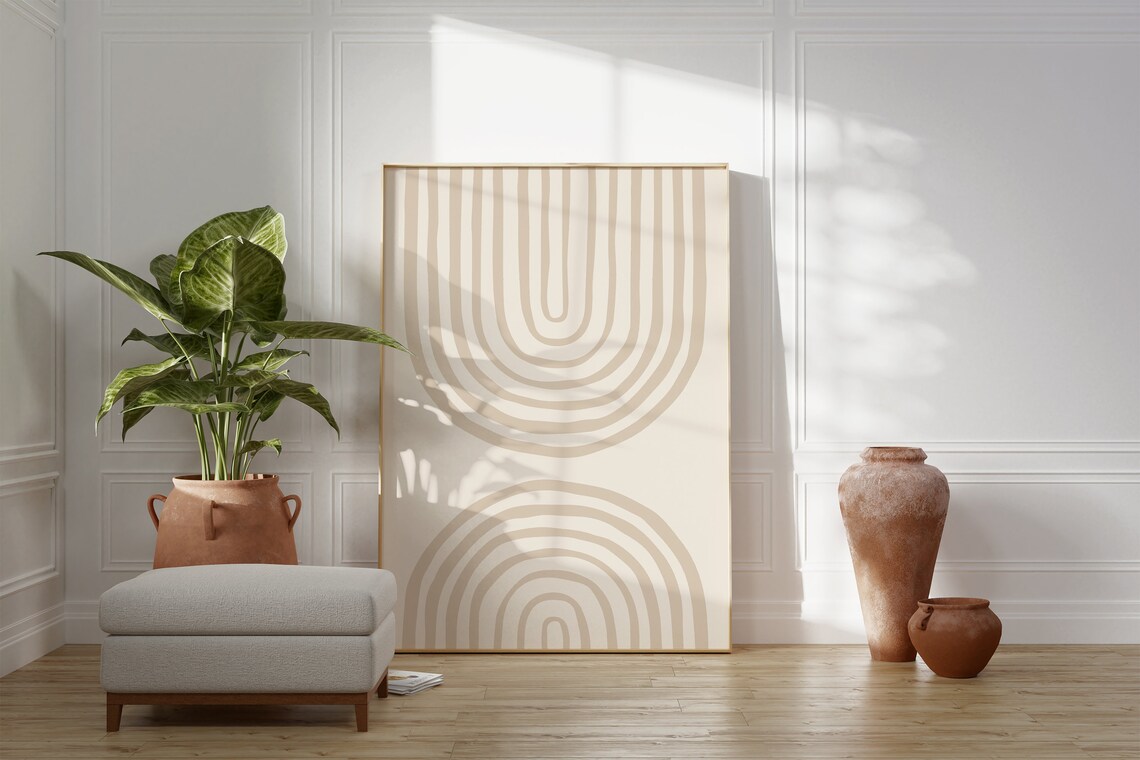 Neutral Beige Arches, Boho Rainbow Abstract Print - Image 3
