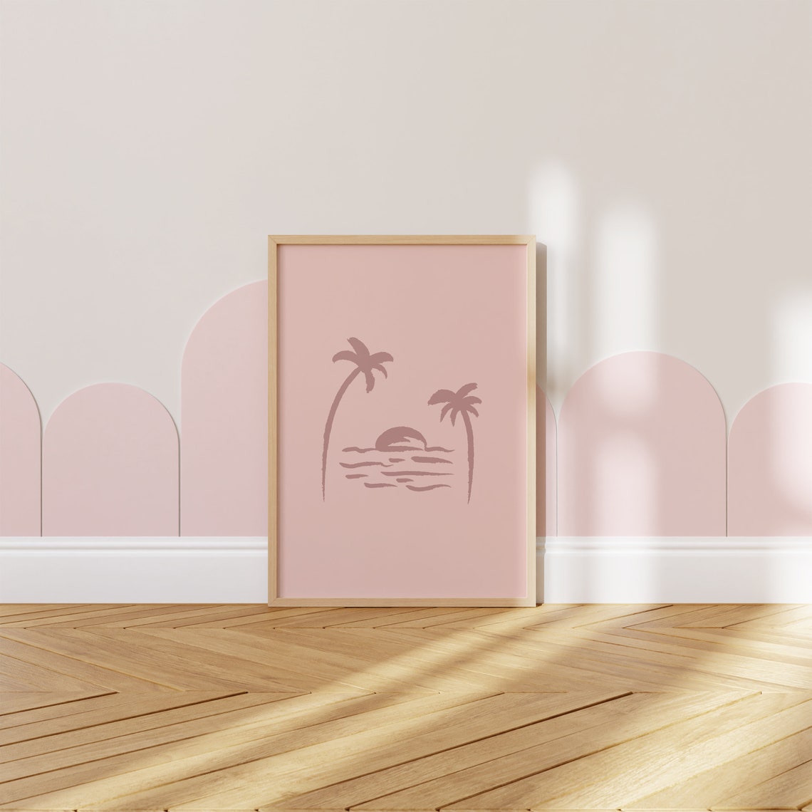 Pink Palm Tree Sunset Beachy Coastal Nursery Kids Room Art Poster - Image 2
