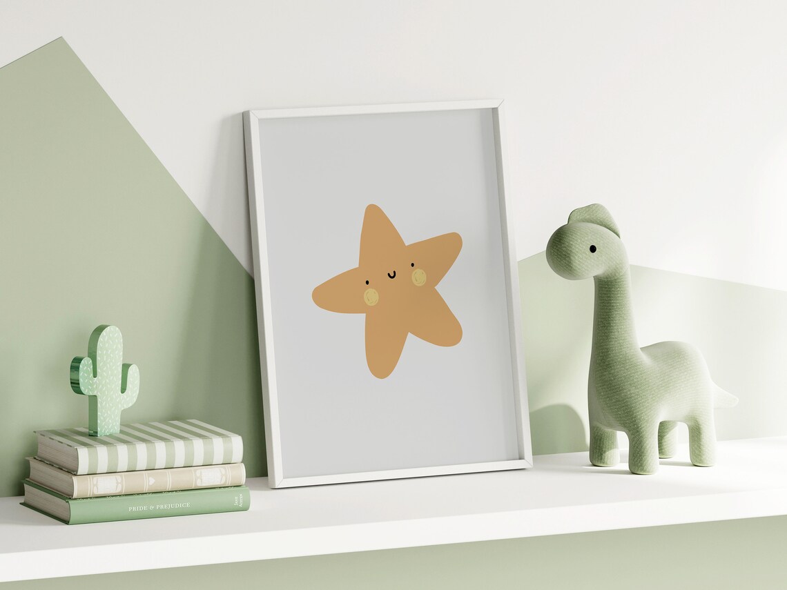 Smiling Star Nursery Decor Mustard Star Kids Room Cute Baby Poster - Image 3