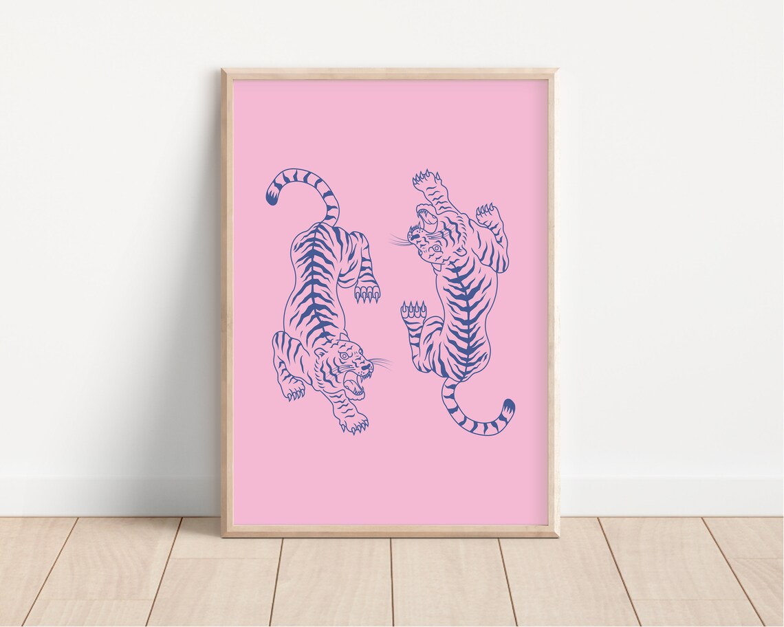 Pink Tiger Preppy Dorm Room Wall Art Print