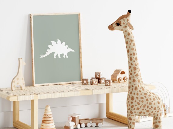 Stegosaurus Silhouette Sage Green Dino Nursery Poster For Boys