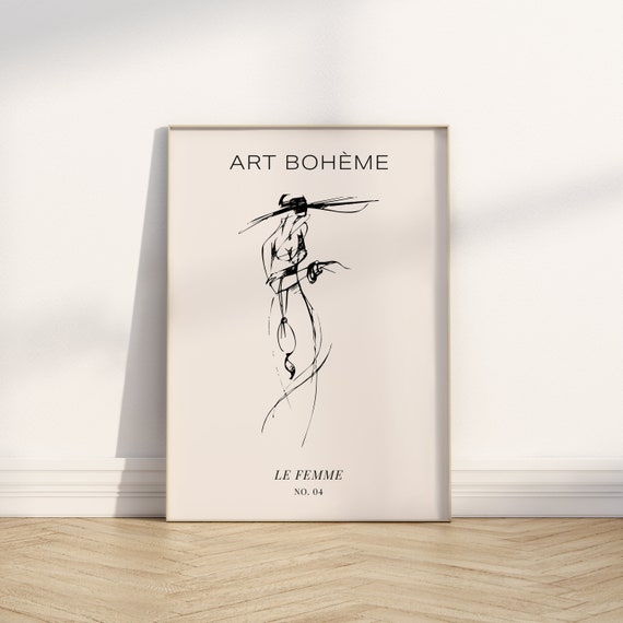 Art Boheme Le Femme Chic Fashion Sketch Woman Hat Neutral Print