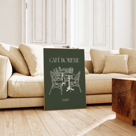 Cafe Boheme Print Aesthetic Kitchen Decor Coffee Bar Poster Fun Apartment Wall Art French Print French Cafe Print Wall Art