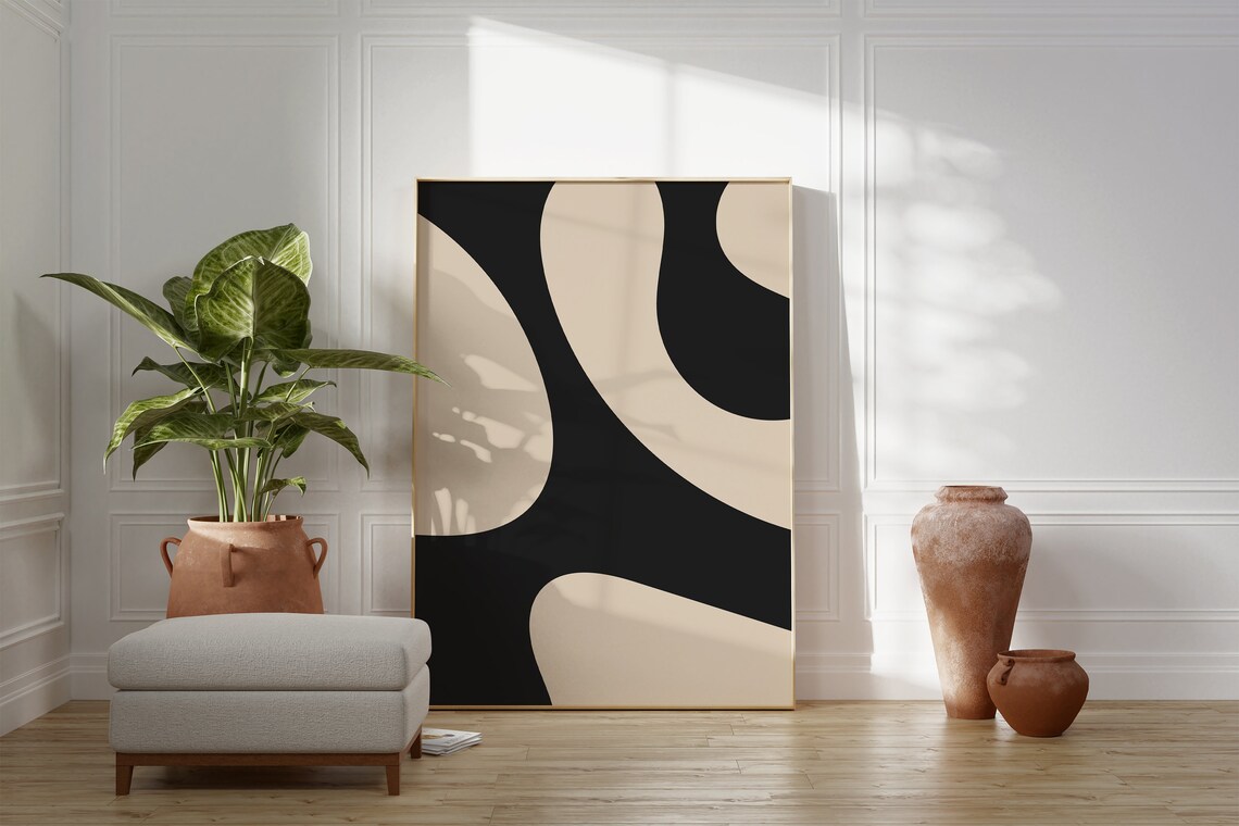 Minimalistic Beige and Black Abstract Art Print - Image 4