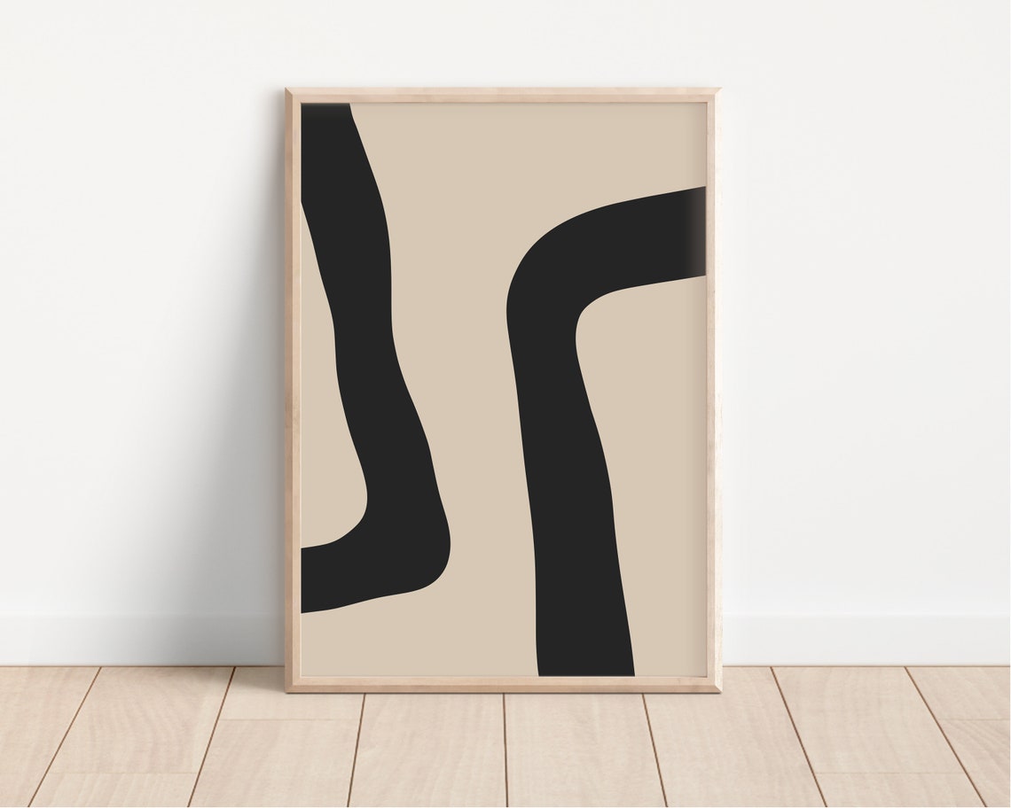 Beige Black Bold Wavy Lines Minimalist Abstract Modern Art Poster - Image 6