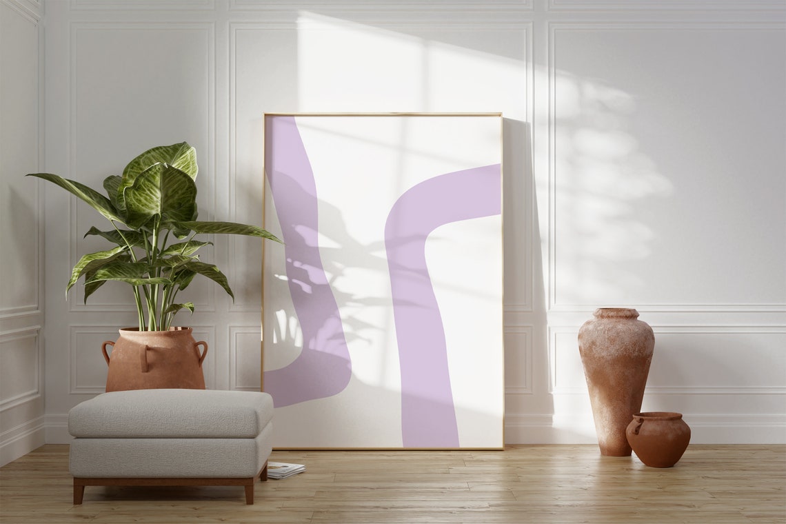 Lilac Wavy Lines Minimalist Abstract Soft Purple Modern Art Poster - Image 3