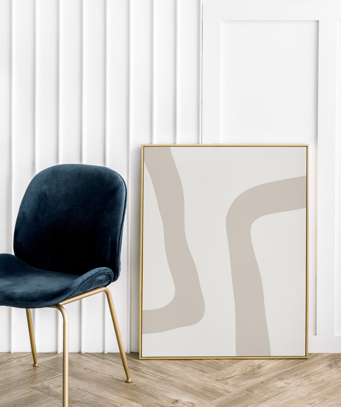 Beige Taupe Wavy Lines Minimalist Abstract Neutral Wall Art Decor - Image 2
