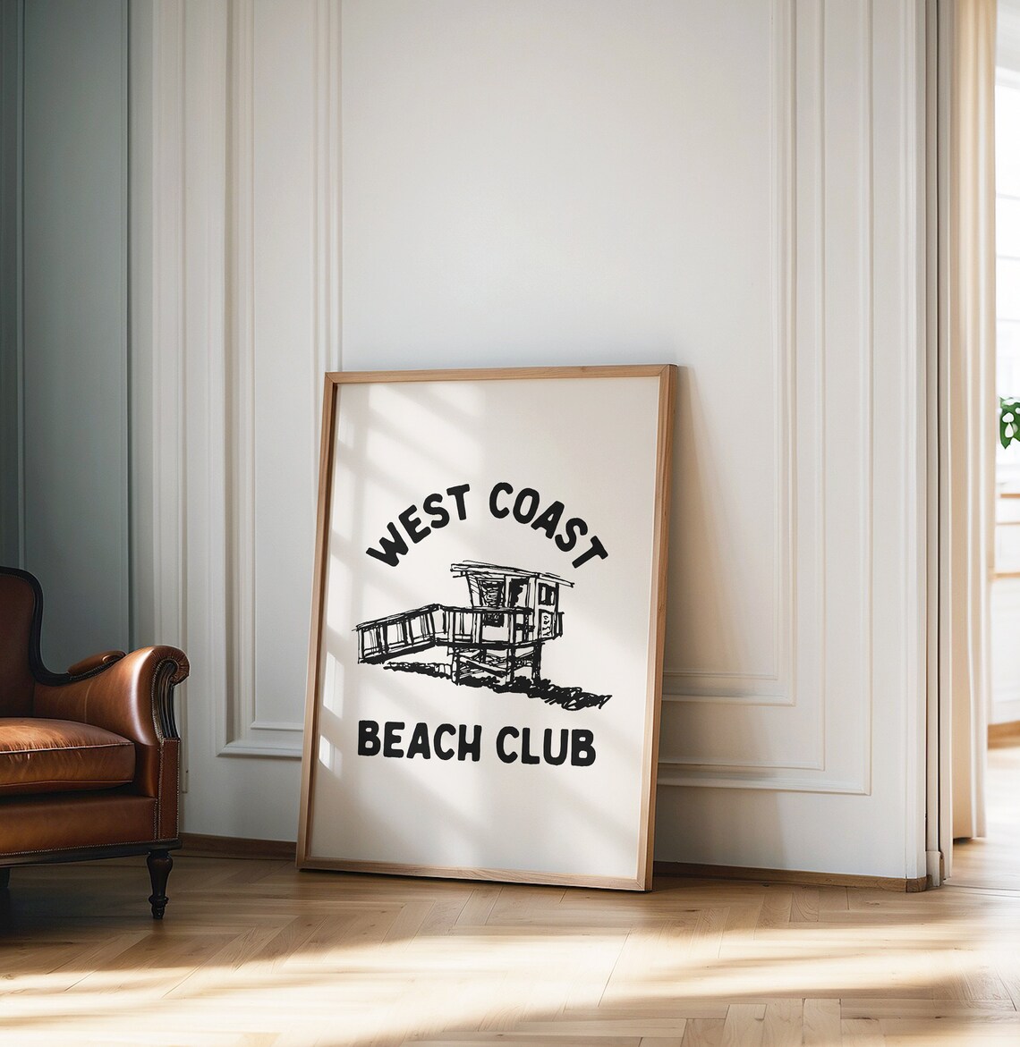 West Coast Beach Club Poster Lifeguard Tower Sketch Coastal Art Design - Image 2