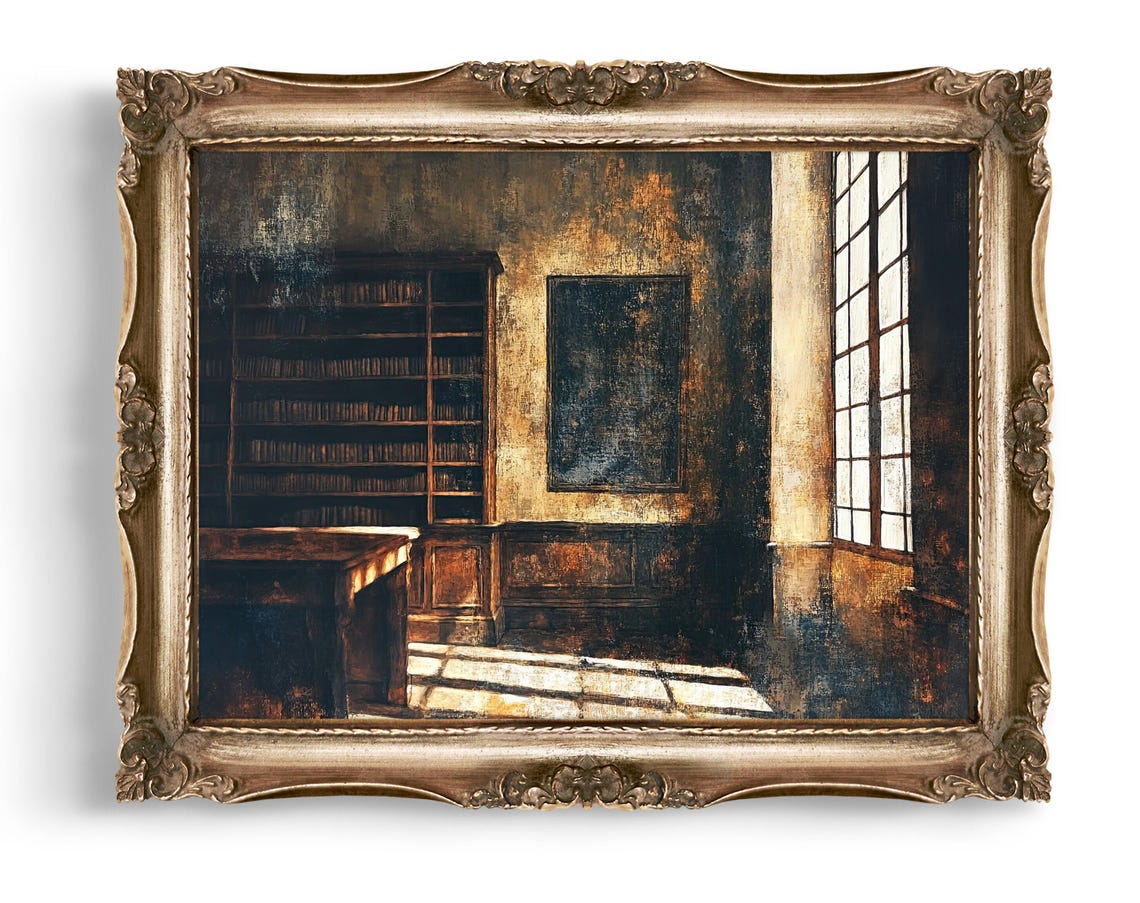 Vintage Library Wall Art Creepy Academia Decor Dark Print Gothic Home Spooky Style