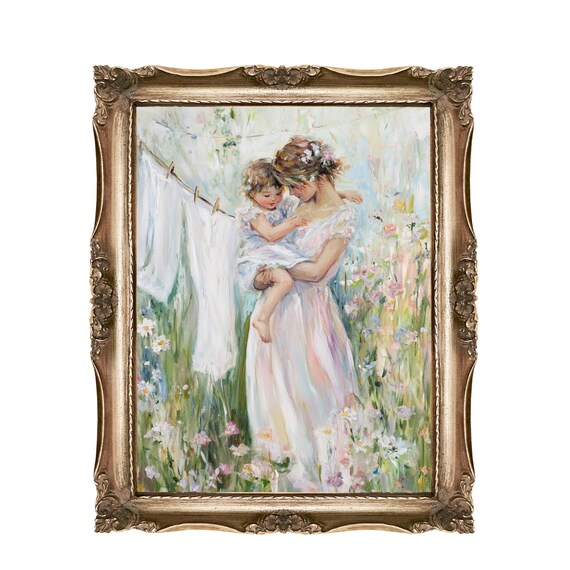 Mother And Child Wall Art Floral Meadow 7 Sizes Included Mom Daughter Print Nursery