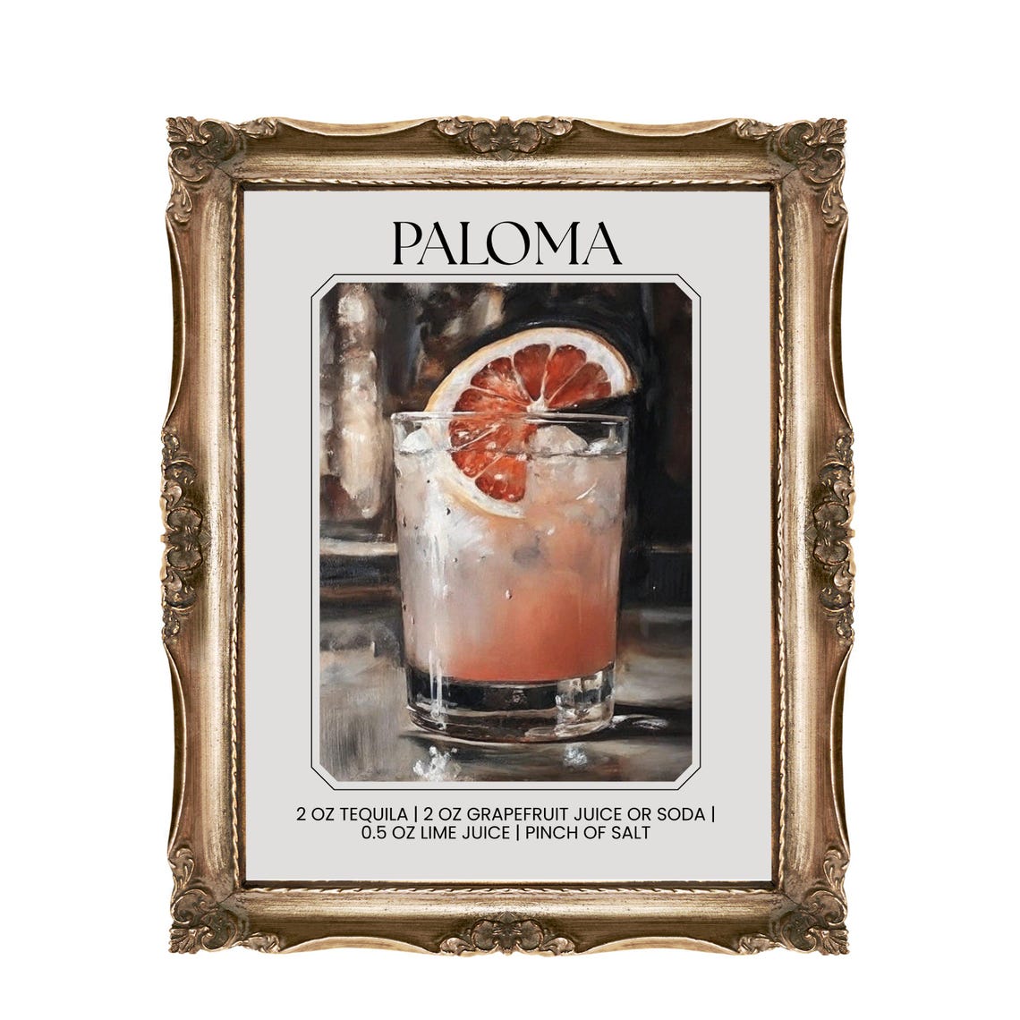 Paloma Cocktail Recipe Tequila Grapefruit Bar Cart Kitchen Poster