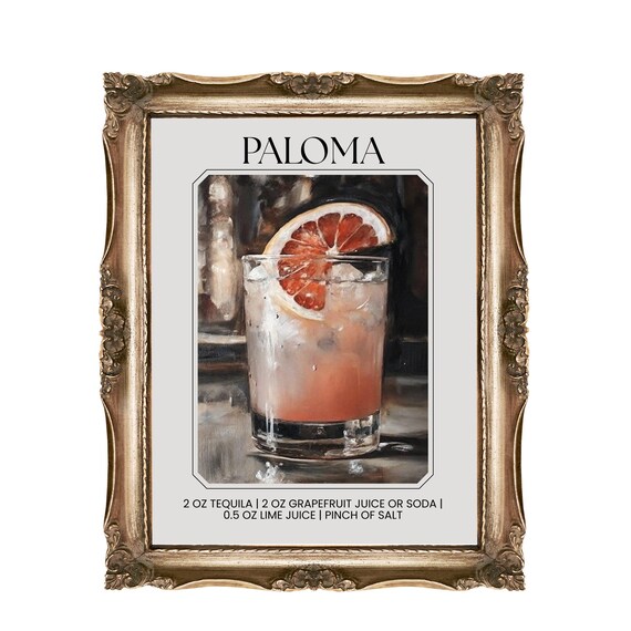 Paloma Cocktail Recipe Tequila Grapefruit Bar Cart Kitchen Poster