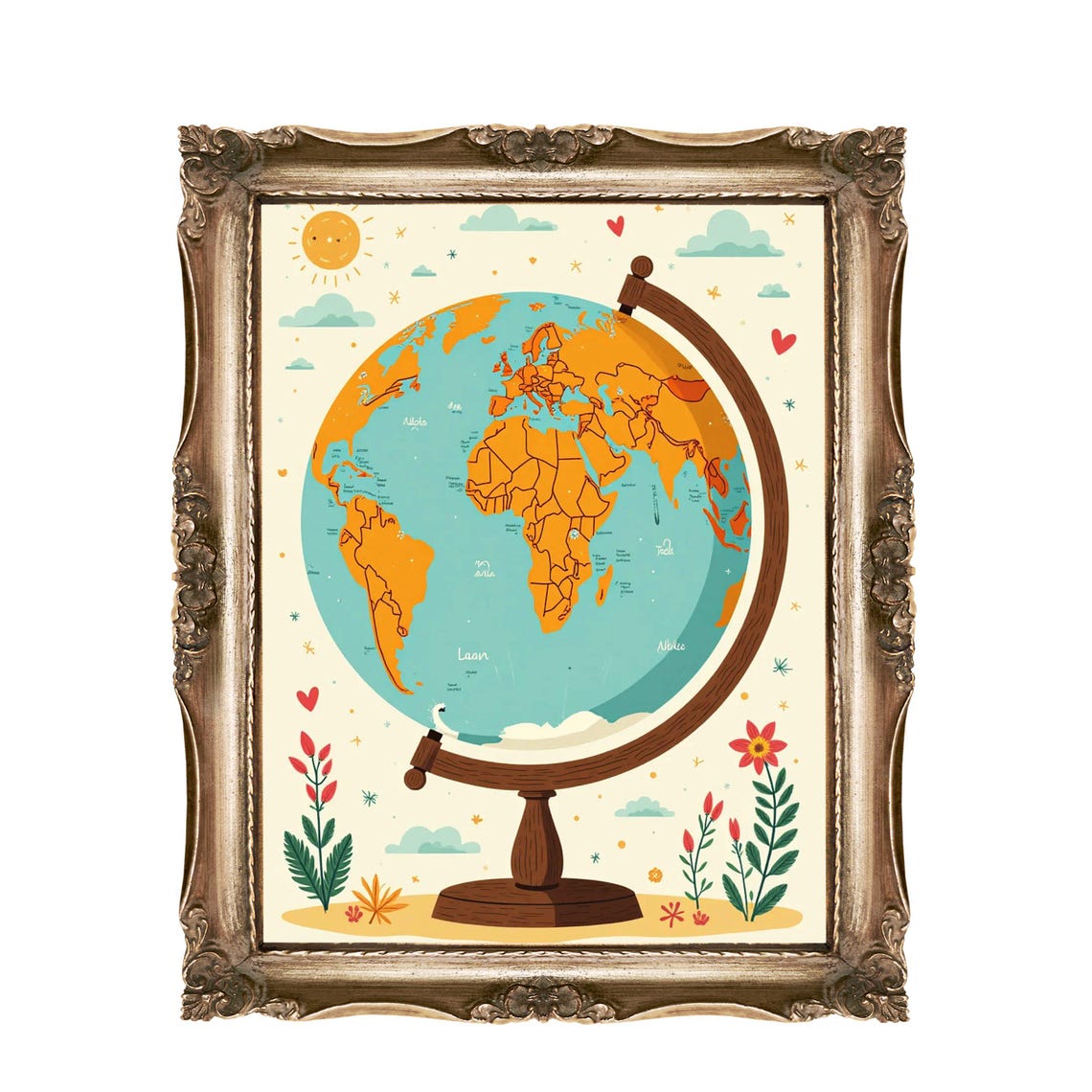 Kids World Globe Educational Geography Nursery Decor Classroom Print